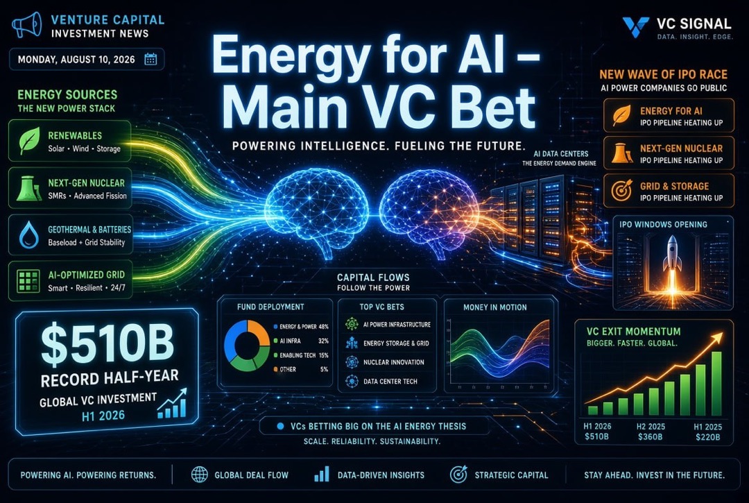 Startup and Venture Investment News — Monday, August 10, 2026: Energy for AI Becomes the Main Bet for Venture, Record $510 Billion in the First Half of the Year and a New Wave of IPO Activity