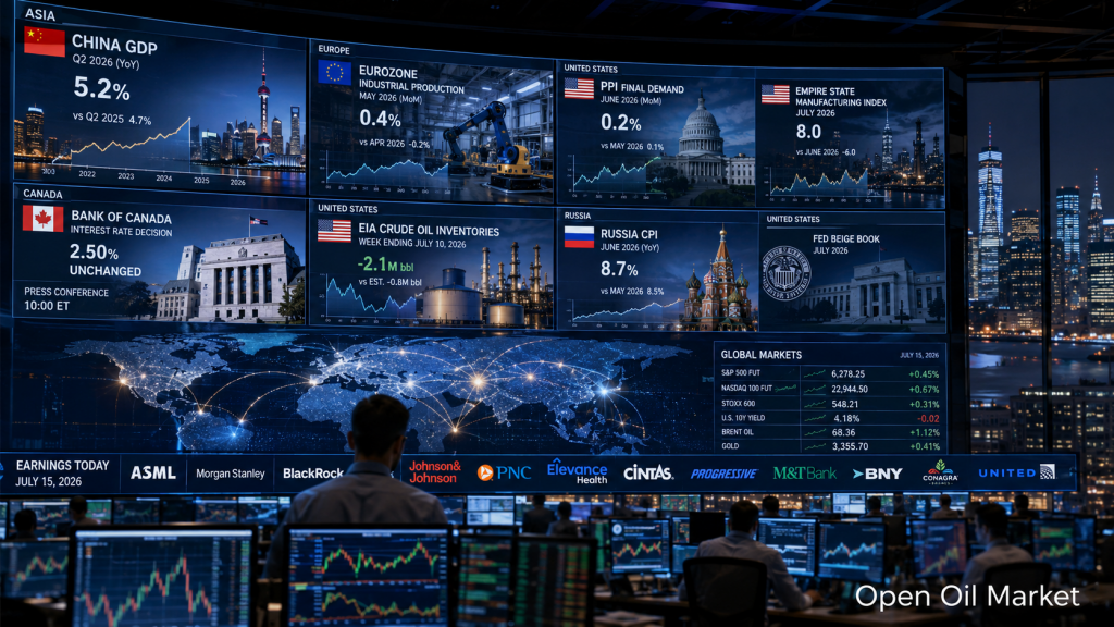 Global Markets July 15, 2026: China's GDP, U.S. PPI, Bank of Canada, EIA Oil Stocks, and Reports from ASML, Morgan Stanley, and BlackRock