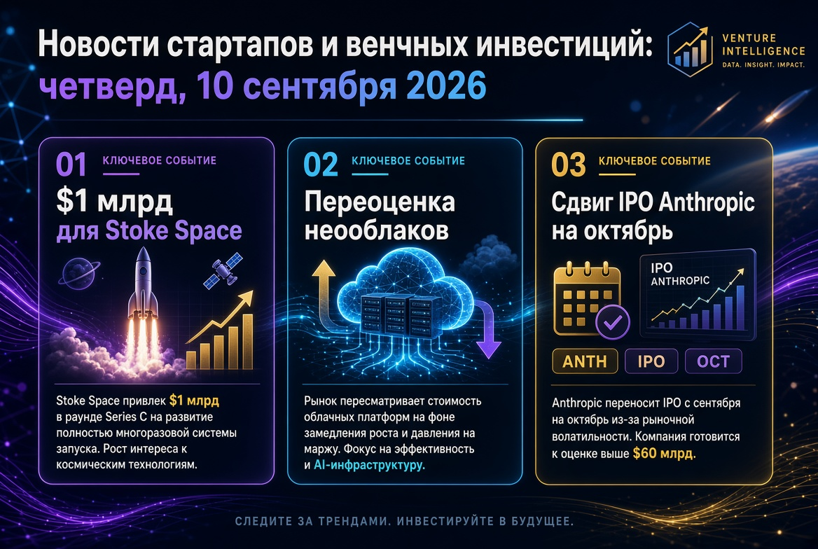 Startup and Venture Investment News: Thursday, September 10, 2026 — $1 Billion for Stoke Space, Cloud Valuation Reassessment, and Anthropic IPO Shift to October