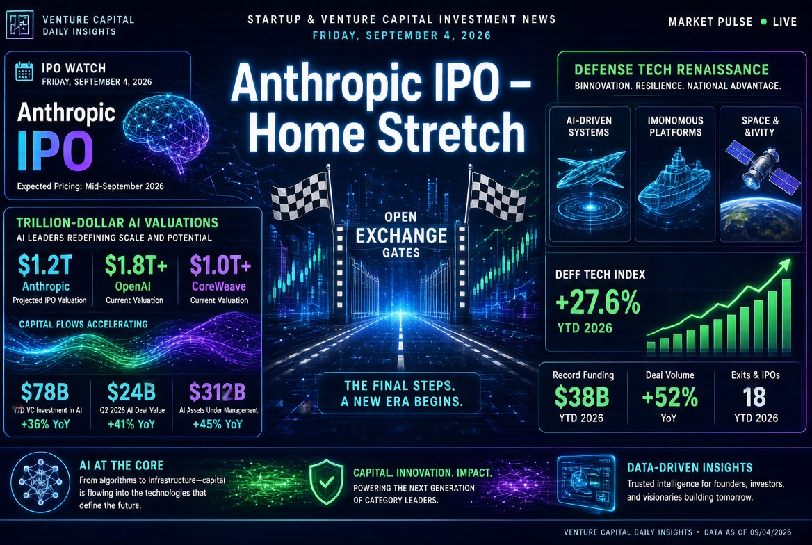 Startup and Venture Capital News - Friday, September 4, 2026: Anthropic IPO, trillion-dollar AI valuations, and a renaissance in defense technologies