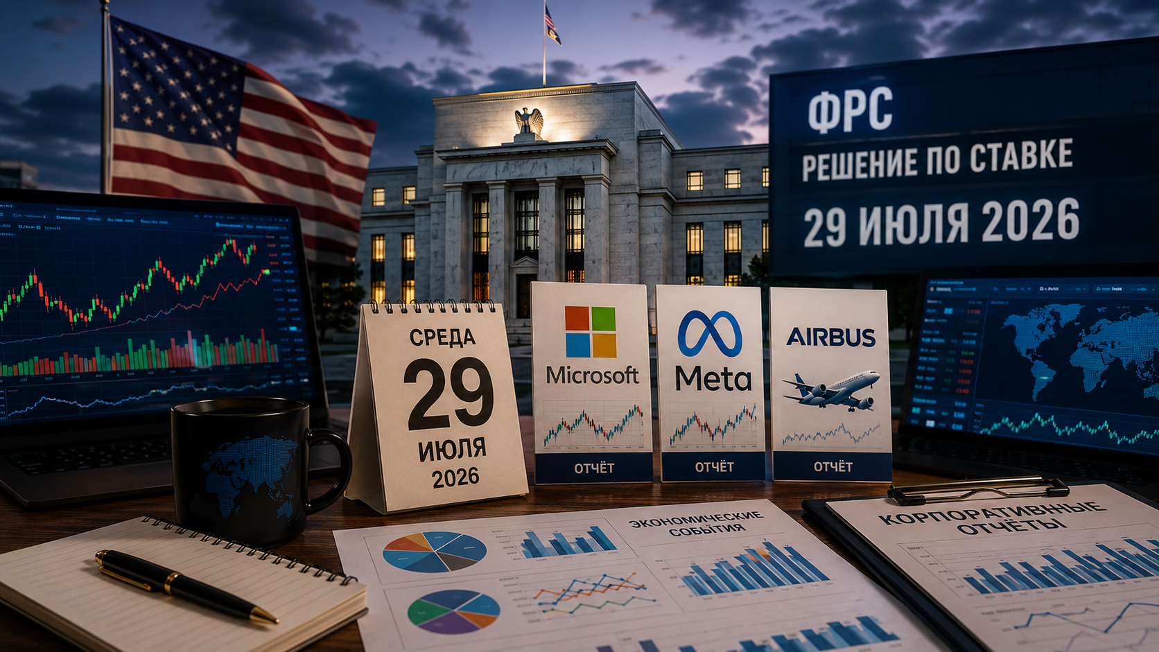 Economic Events and Corporate Reports: Wednesday, July 29, 2026 - Federal Reserve Rate Decision, Reports from Microsoft, Meta, and Airbus
