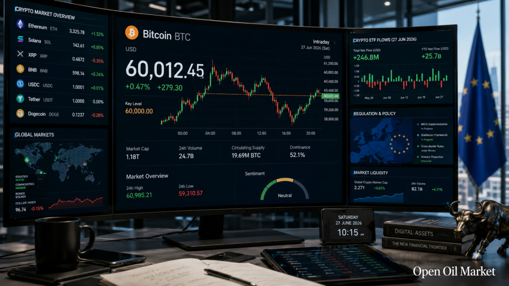 Global Cryptocurrency Market June 27, 2026: Bitcoin, Ethereum, ETF Flows, Stablecoins, and MiCA Regulation