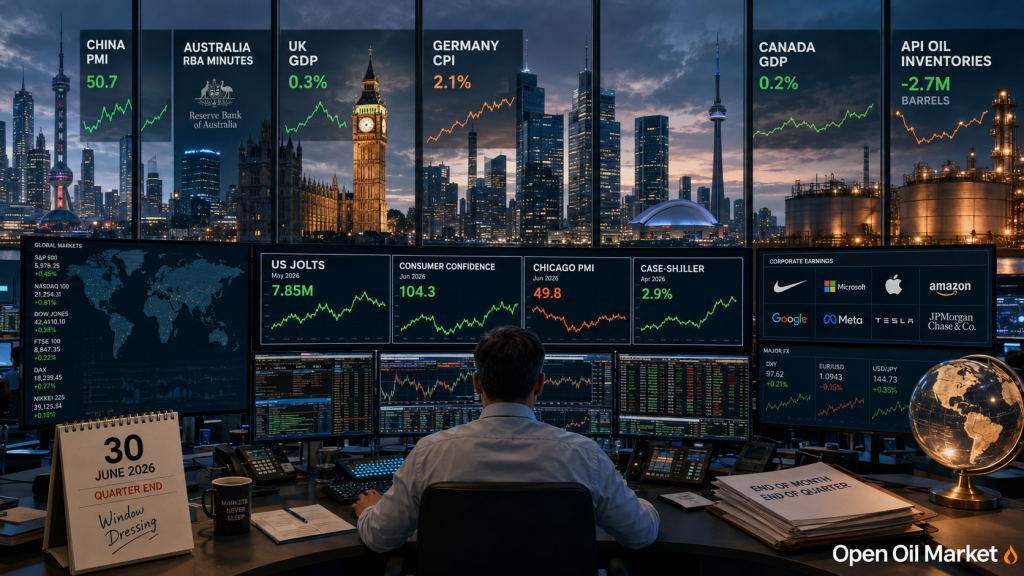 Economic Events and Corporate Reports June 30, 2026: China's PMI, Germany's CPI, U.S. JOLTS, Nike Reports, and API Oil Inventories