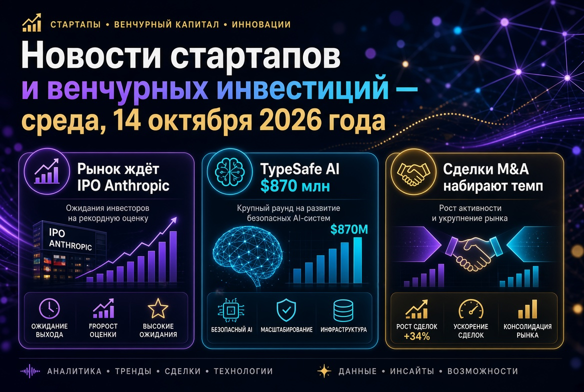 Startup and Venture Investment News - Wednesday, October 14, 2026: Market Awaits Anthropic IPO, TypeSafe AI Raises $870 Million, M&A Deals Gain Momentum