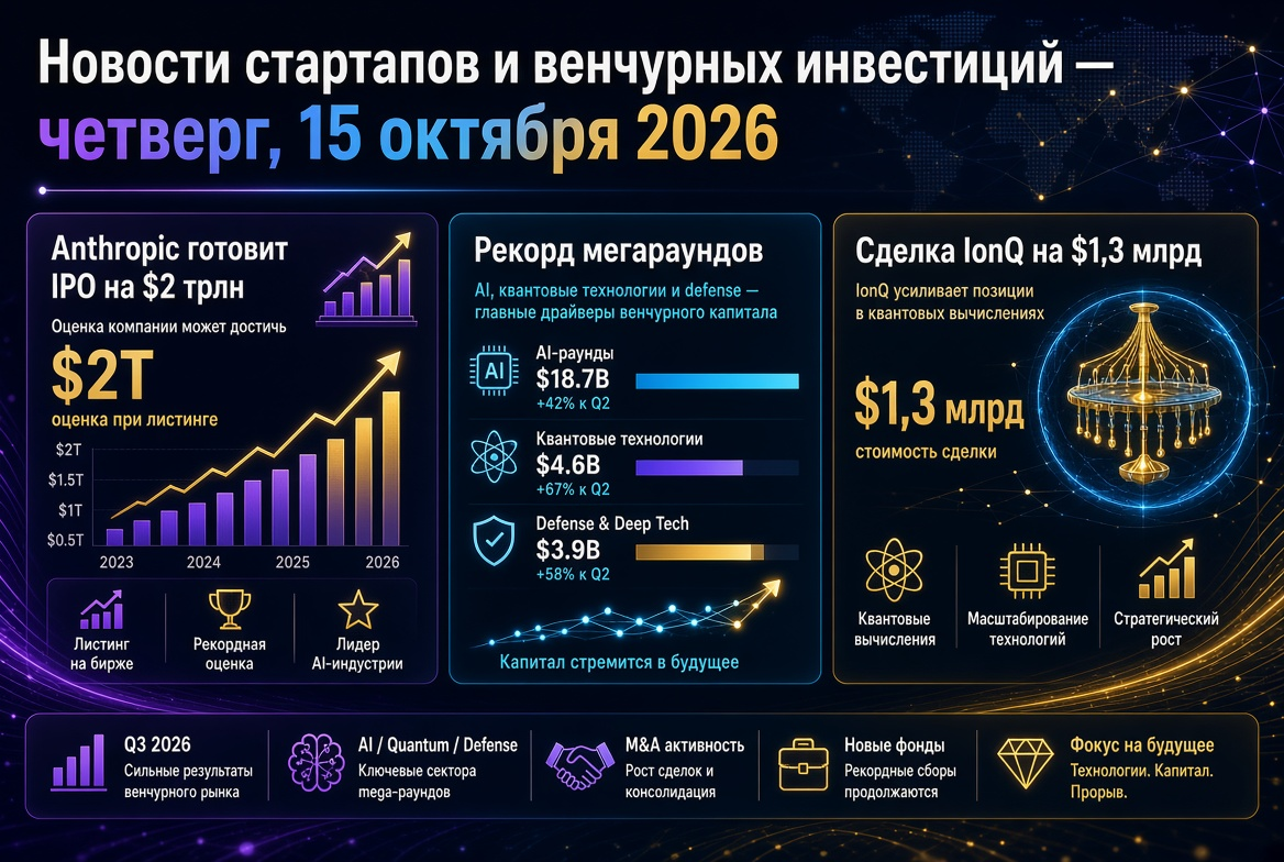 Startup and Venture Capital News - Thursday, October 15, 2026: Anthropic Prepares for $2 Trillion IPO, Mega-Rounds Record, and IonQ's $1.3 Billion Deal