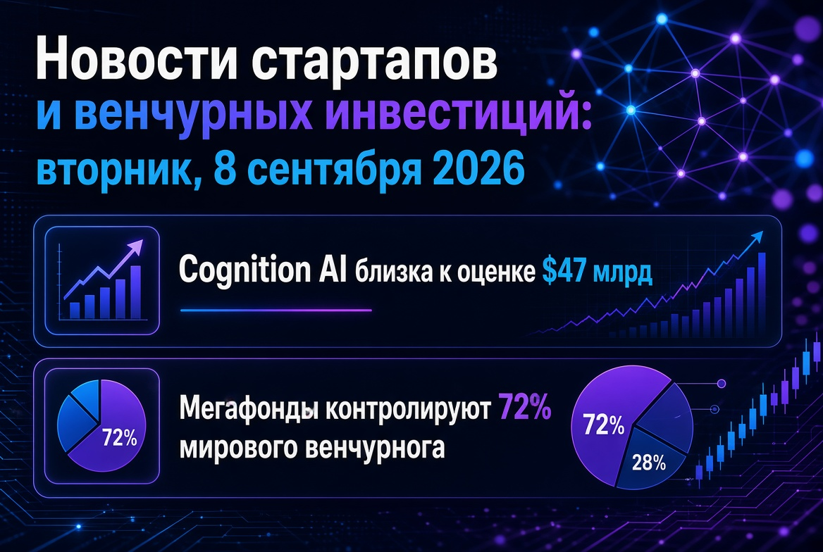 Startup and Venture Investment News: Tuesday, September 8, 2026 — Cognition AI nears a $47 billion valuation, while mega funds control 72% of the global venture market.