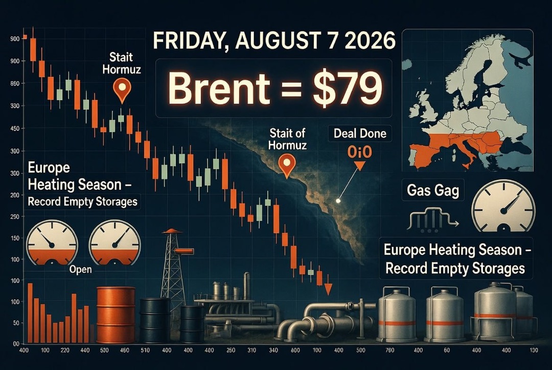 Oil and Gas News - Friday, August 7, 2026: Deal on the Strait of Hormuz Crashes Oil, Brent at $79; Europe Enters Heating Season with Record Low Storage