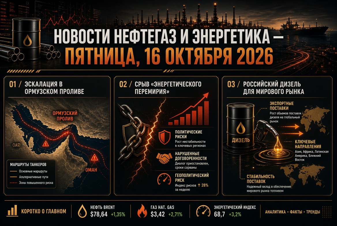 Oil and Gas News - Friday, October 16, 2026: Escalation in the Strait of Hormuz, Disruption of the "Energy Truce," and Russian Diesel for the Global Market