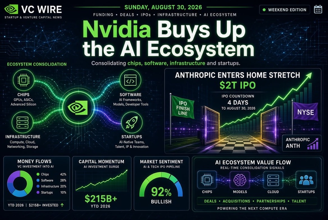 Startup and Venture Investment News — Sunday, August 30, 2026: Nvidia Acquires AI Ecosystem, Anthropic Nears $2 Trillion IPO