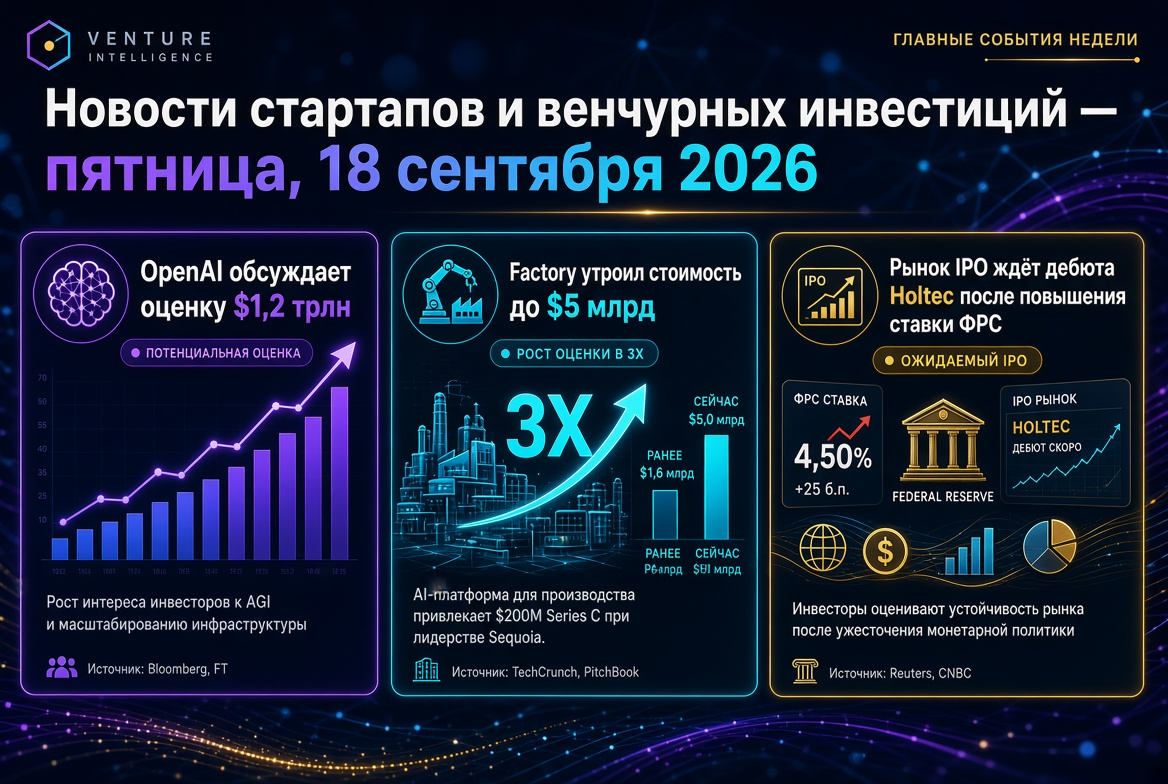 Startup and Venture Investment News — Friday, September 18, 2026: OpenAI Discusses $1.2 Trillion Valuation, Factory Triples to $5 Billion, IPO Market Awaits Holtec Debut Post-Fed Rate Hike